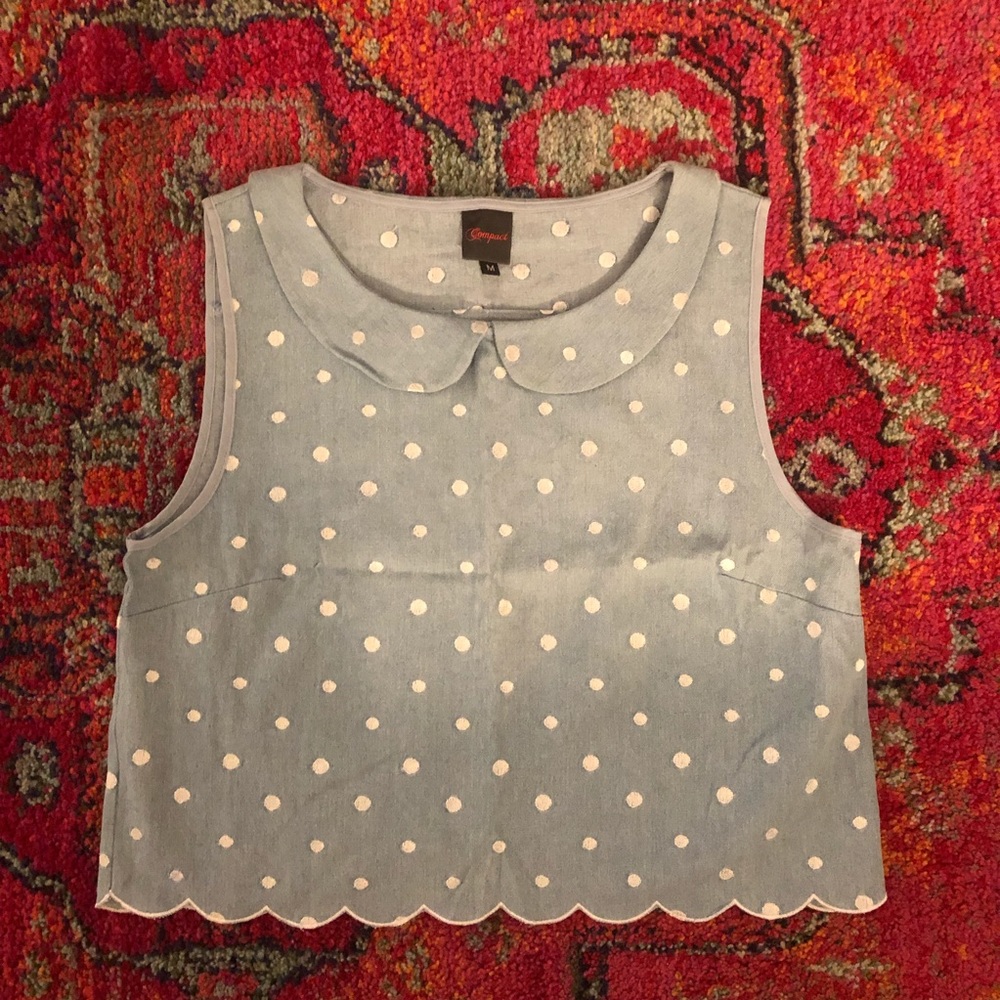 UO chambray cropped polka dot tank